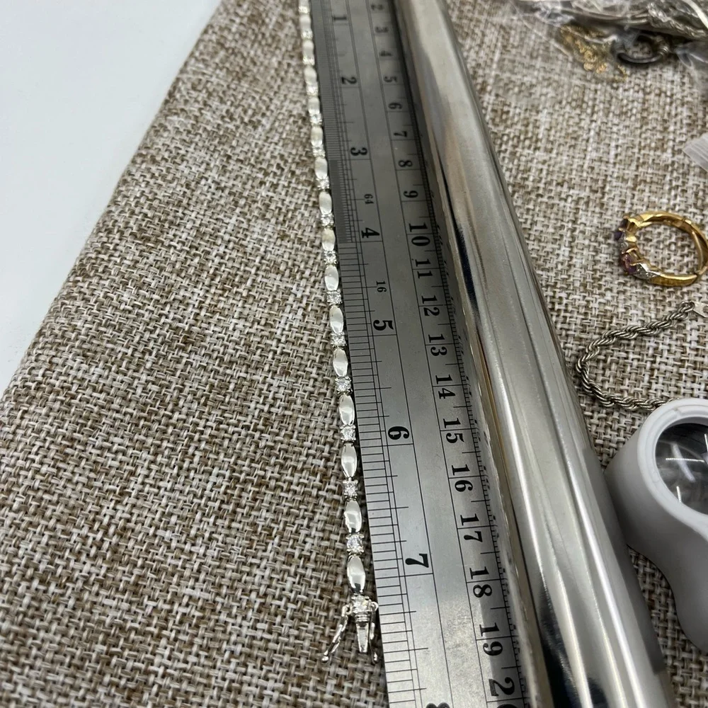 Vintage 7" Sterling Silver Marquise & Round Accent Bracelet - Picture 15 of 16